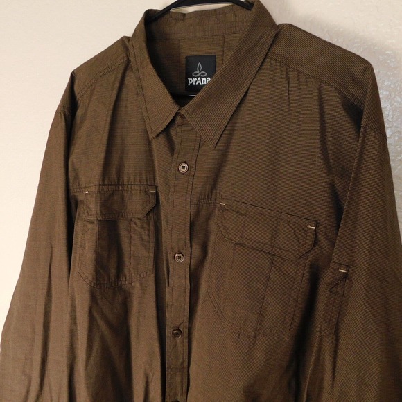 PrAna Shirt Adult XL Button Up Breathe Brown Long Sleeve Outdoor Lightweight - Picture 3 of 13